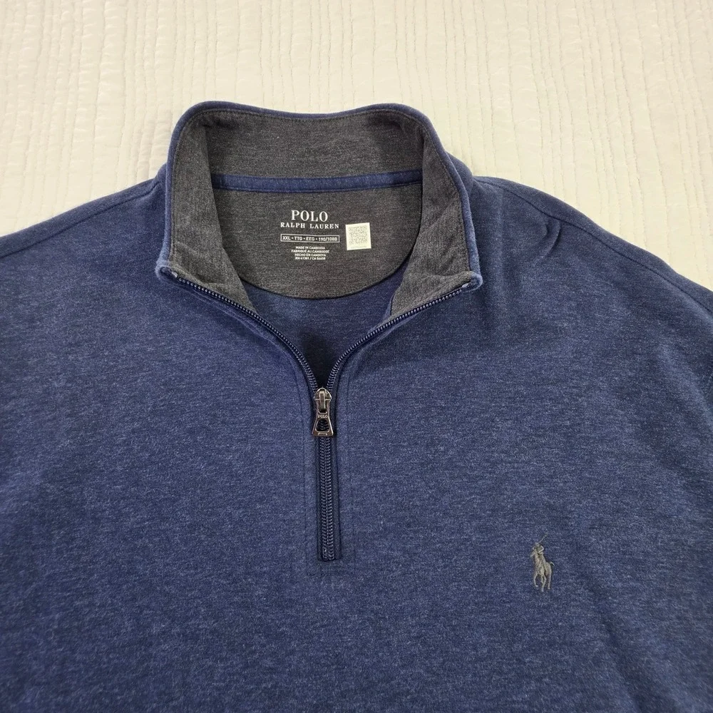 Polo Ralph Lauren Mens XXL Quarter Zip Pullover Navy Heathered Sweater NWT
